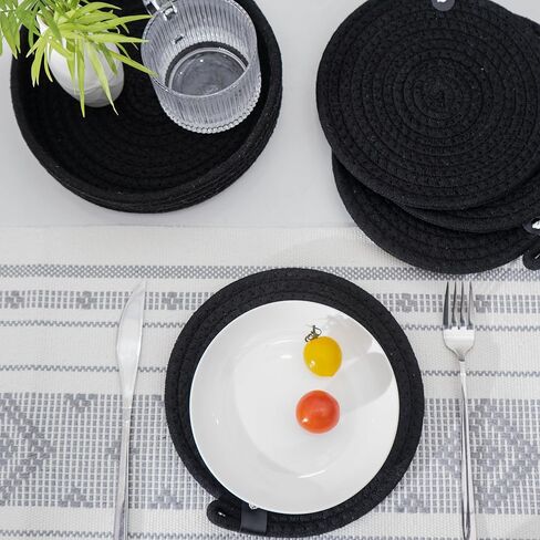 Trivets Set of 4: Boho 8 Inch Trivets for Hot Dishes, Hot Pots and Pans, Thick Heat Resistant- Hot Pads for Table & Countertop Protect Your Kitchen in Style! (Off White, 8 inch with Holder) in Saudi Arabia