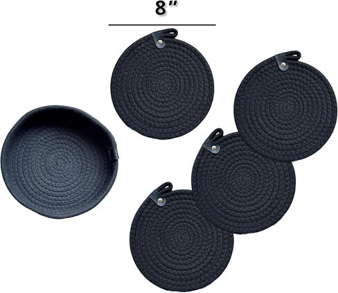 Trivets Set of 4: Boho 8 Inch Trivets for Hot Dishes, Hot Pots and Pans, Thick Heat Resistant- Hot Pads for Table & Countertop Protect Your Kitchen in Style! (Off White, 8 inch with Holder) in Saudi Arabia