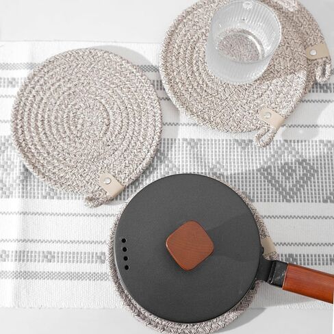 Trivets Set of 4: Boho 8 Inch Trivets for Hot Dishes, Hot Pots and Pans, Thick Heat Resistant- Hot Pads for Table & Countertop Protect Your Kitchen in Style! (Off White, 8 inch with Holder) in Saudi Arabia