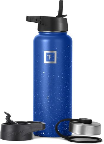 IRON °FLASK Camping & Hiking Hydration Flask, Wide Mouth, 3 Straw Lids, Stainless Steel Outdoor Water Bottle, Double Walled, Insulated Thermos, Metal Canteen - Cobalt Speckle, 40 Oz in Saudi Arabia
