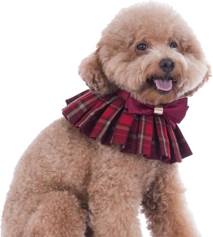 Lovelyshop pet Serial Lux Red Cheeck Cotton Blend Dog/Cat Collar Scarf with Red Big Bowtie for Chirstmas Festive Holiday Pet Costume-Small Size in Saudi Arabia