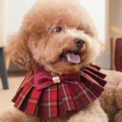 Lovelyshop pet Serial Lux Red Cheeck Cotton Blend Dog/Cat Collar Scarf with Red Big Bowtie for Chirstmas Festive Holiday Pet Costume-Small Size in Saudi Arabia