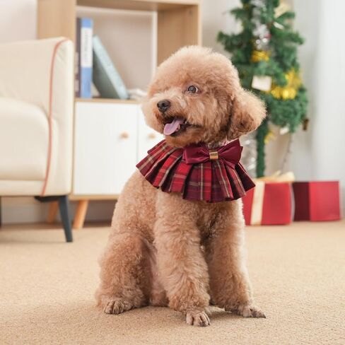 Lovelyshop pet Serial Lux Red Cheeck Cotton Blend Dog/Cat Collar Scarf with Red Big Bowtie for Chirstmas Festive Holiday Pet Costume-Small Size in Saudi Arabia