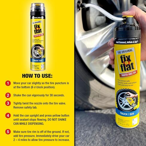 Slime Fix-A-Flat S60430 Aerosol Emergency Flat Tire Repair and Inflator, for Large Tires, Eco-Friendly Formula, Universal Fit for All Cars and Small Trucks/SUVs, 20 oz. (Pack of 1) in Kuwait