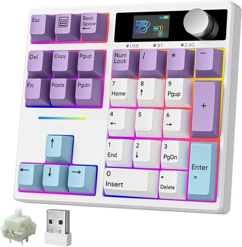 BOYI TD31Pro Mechanical Number Pad,Bluetooth5.0/2.4G/Type-C Wireless Numeric Keypad,RGB HotSwap Numpad with Screen&Knob,PBT Keycaps Rechargeable Gasket Number keypad for PC Laptop Desktop(Black-Grey) in Saudi Arabia