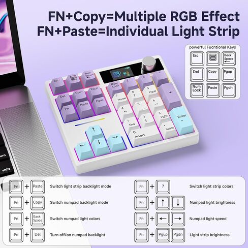 BOYI TD31Pro Mechanical Number Pad,Bluetooth5.0/2.4G/Type-C Wireless Numeric Keypad,RGB HotSwap Numpad with Screen&Knob,PBT Keycaps Rechargeable Gasket Number keypad for PC Laptop Desktop(Black-Grey) in Saudi Arabia