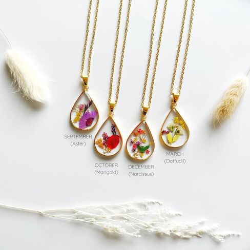 Marigold Pendant Handmade Necklaces – Birth Flower Necklaces for Women, Personalized Necklace Flower Jewelry, Best Friend Necklaces, October Birthday Gifts for Women, Perfect Christmas Gift in Saudi Arabia
