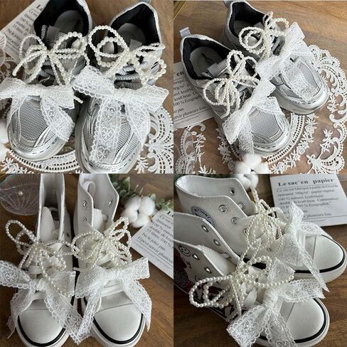 Pearls Bow knot Shoe Charms for Sneakers Shoe Lace Charms Decorations Elegant Pearl Beaded Chain for Women Cute DIY Shoe Accessories for Wedding Gift (white) in Saudi Arabia