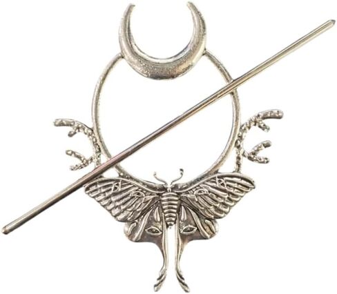 Woodland Witchy Moth/Butterfly Crescent Moon Hair Pin Accessory Hair Jewelry Fairycore Whimsical Cottage Accessory for Women Gift for Her Silver Tone in Saudi Arabia