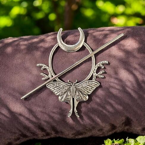 Woodland Witchy Moth/Butterfly Crescent Moon Hair Pin Accessory Hair Jewelry Fairycore Whimsical Cottage Accessory for Women Gift for Her Silver Tone in Saudi Arabia