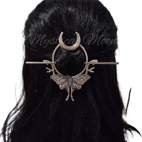 Woodland Witchy Moth/Butterfly Crescent Moon Hair Pin Accessory Hair Jewelry Fairycore Whimsical Cottage Accessory for Women Gift for Her Silver Tone in Saudi Arabia