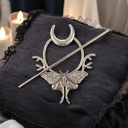 Woodland Witchy Moth/Butterfly Crescent Moon Hair Pin Accessory Hair Jewelry Fairycore Whimsical Cottage Accessory for Women Gift for Her Silver Tone in Saudi Arabia