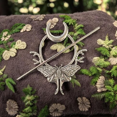 Woodland Witchy Moth/Butterfly Crescent Moon Hair Pin Accessory Hair Jewelry Fairycore Whimsical Cottage Accessory for Women Gift for Her Silver Tone in Saudi Arabia