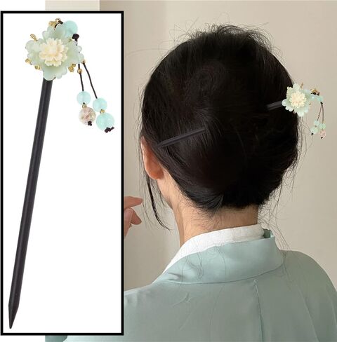 The Lord of the Tools 2PCS Chinese Retro Hair Sticks Traditional Flower Hairpin Vintage Handmade Wooden Chignon Hair Chopsticks with Tassel for Women Girls 18cm/7.1in Length in Saudi Arabia