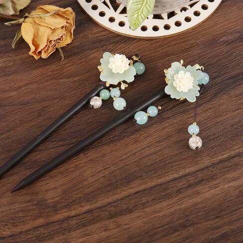 The Lord of the Tools 2PCS Chinese Retro Hair Sticks Traditional Flower Hairpin Vintage Handmade Wooden Chignon Hair Chopsticks with Tassel for Women Girls 18cm/7.1in Length in Saudi Arabia