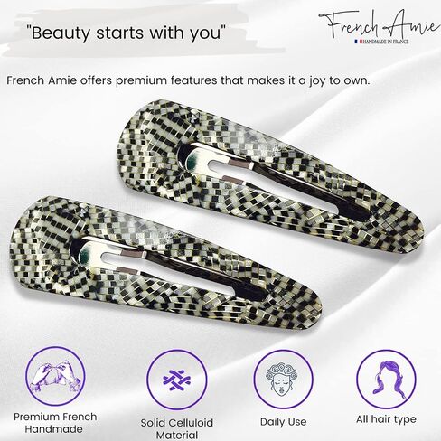 مجموعة أسيتات السيليلويد الكبيرة المصنوعة يدويًا من French Amie Clic Clac مكونة من مشبكين شعر سريعين مانعين للانزلاق للنساء والفتيات (أبيض طوكيو) in Saudi Arabia