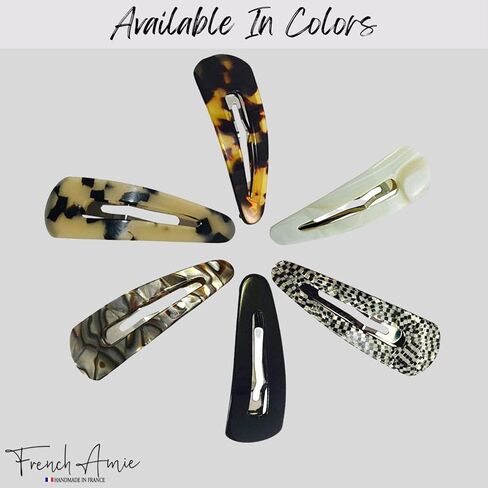 مجموعة أسيتات السيليلويد الكبيرة المصنوعة يدويًا من French Amie Clic Clac مكونة من مشبكين شعر سريعين مانعين للانزلاق للنساء والفتيات (أبيض طوكيو) in Kuwait