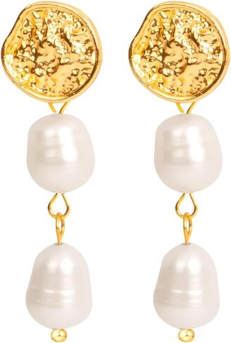 Pearl Earrings for Women, 14k Gold Pearl Drop Dangle Earrings, Natural Freshwater Pearls Earrings, Dainty Baroque Pearl Earrings Statement Wedding Bridal Earrings, Perfect Gift for Women (style 2) in Saudi Arabia