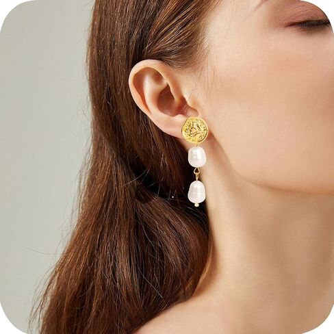 Pearl Earrings for Women, 14k Gold Pearl Drop Dangle Earrings, Natural Freshwater Pearls Earrings, Dainty Baroque Pearl Earrings Statement Wedding Bridal Earrings, Perfect Gift for Women (style 2) in Saudi Arabia