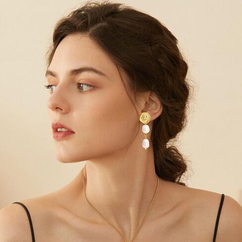 Pearl Earrings for Women, 14k Gold Pearl Drop Dangle Earrings, Natural Freshwater Pearls Earrings, Dainty Baroque Pearl Earrings Statement Wedding Bridal Earrings, Perfect Gift for Women (style 2) in Saudi Arabia