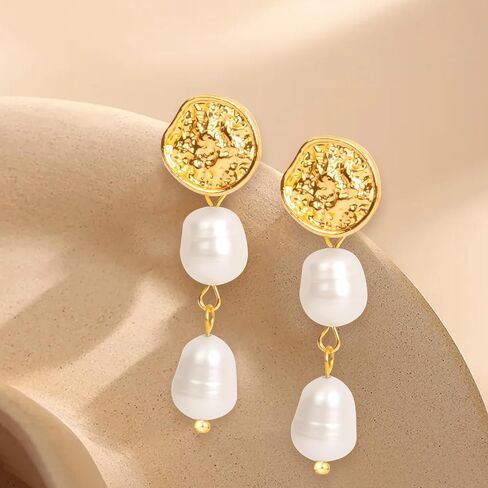 Pearl Earrings for Women, 14k Gold Pearl Drop Dangle Earrings, Natural Freshwater Pearls Earrings, Dainty Baroque Pearl Earrings Statement Wedding Bridal Earrings, Perfect Gift for Women (style 2) in Saudi Arabia