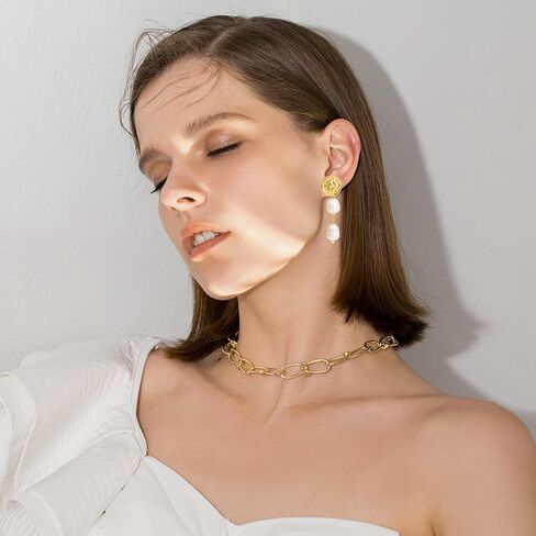 Pearl Earrings for Women, 14k Gold Pearl Drop Dangle Earrings, Natural Freshwater Pearls Earrings, Dainty Baroque Pearl Earrings Statement Wedding Bridal Earrings, Perfect Gift for Women (style 2) in Saudi Arabia