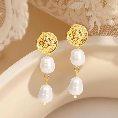 Pearl Earrings for Women, 14k Gold Pearl Drop Dangle Earrings, Natural Freshwater Pearls Earrings, Dainty Baroque Pearl Earrings Statement Wedding Bridal Earrings, Perfect Gift for Women (style 2) in Saudi Arabia