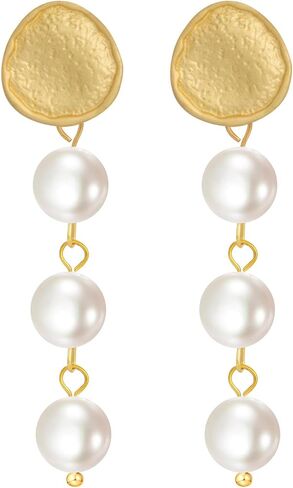 Pearl Earrings for Women, 14k Gold Pearl Drop Dangle Earrings, Natural Freshwater Pearls Earrings, Dainty Baroque Pearl Earrings Statement Wedding Bridal Earrings, Perfect Gift for Women (style 2) in Saudi Arabia