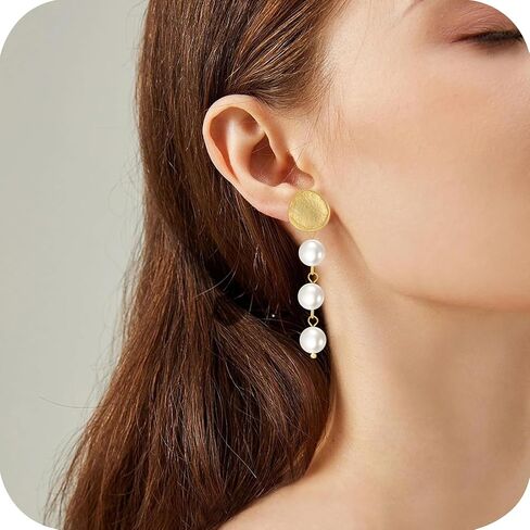 Pearl Earrings for Women, 14k Gold Pearl Drop Dangle Earrings, Natural Freshwater Pearls Earrings, Dainty Baroque Pearl Earrings Statement Wedding Bridal Earrings, Perfect Gift for Women (style 2) in Saudi Arabia