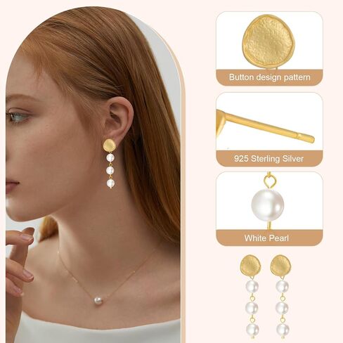 Pearl Earrings for Women, 14k Gold Pearl Drop Dangle Earrings, Natural Freshwater Pearls Earrings, Dainty Baroque Pearl Earrings Statement Wedding Bridal Earrings, Perfect Gift for Women (style 2) in Saudi Arabia