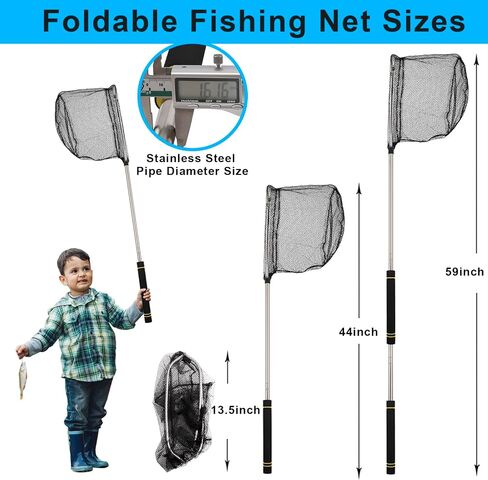 Fishing Landing Net, Fishing Net with Handle for Fishing with Splicing Extension Pole Handle Sturdy Stainless Steel Tubes Comfortable Sponge Handle, yellow in Saudi Arabia