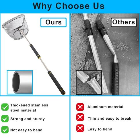 Fishing Landing Net, Fishing Net with Handle for Fishing with Splicing Extension Pole Handle Sturdy Stainless Steel Tubes Comfortable Sponge Handle, yellow in Saudi Arabia