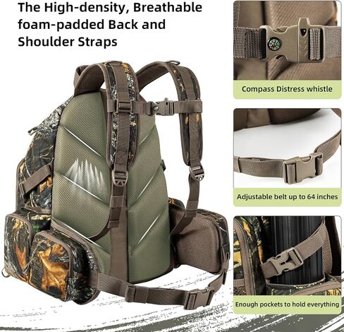 Hunting Backpack for Men Camo Hunting Day Pack for Rifle Bow 35L | Silent fabric, Daypack for Rifle Bow Carry System, Waterproof Camo ，Versatile and roomy，Hunting gifts for men Hunting gear in Saudi Arabia
