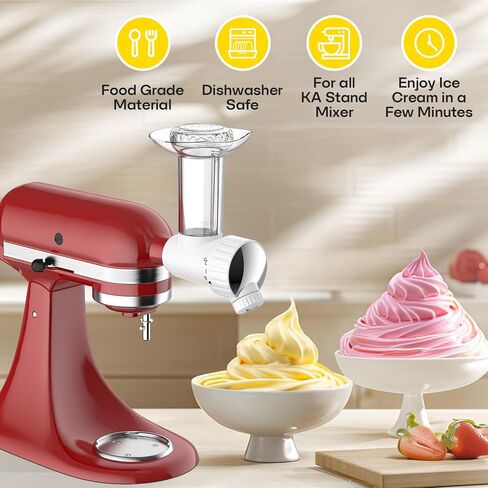 صانع تقديم الفواكه المجمدة الناعم لخلاط حامل كيتشن ايد، صانع الآيس كريم الناعم الخالي من الألبان من أجل مساعد المطبخ، صانع حلوى الآيس كريم، كمرفق صانع الآيس كريم كيتشن ايد، آمن للاستخدام في غسالة الأطباق in Kuwait