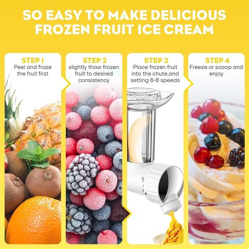 صانع تقديم الفواكه المجمدة الناعم لخلاط حامل كيتشن ايد، صانع الآيس كريم الناعم الخالي من الألبان من أجل مساعد المطبخ، صانع حلوى الآيس كريم، كمرفق صانع الآيس كريم كيتشن ايد، آمن للاستخدام في غسالة الأطباق in Kuwait