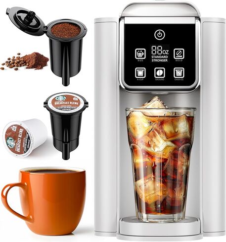 Hot & Iced Coffee Maker with Bold Setting, Single Serve Coffee Maker for K Cup and Grounds, 6-14 Oz Brew Sizes, 50 Oz Removable Water Tank, One Cup Coffee Machine with Reusable Filter, White in Saudi Arabia