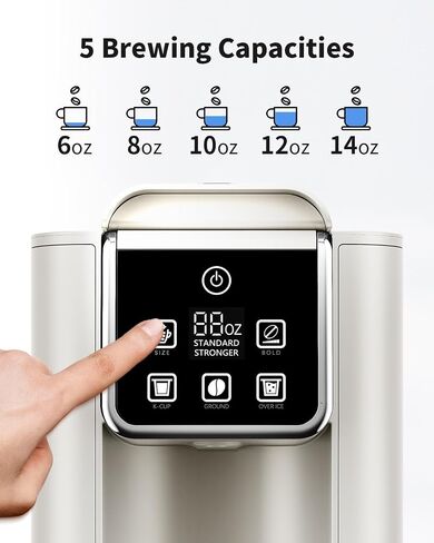Hot & Iced Coffee Maker with Bold Setting, Single Serve Coffee Maker for K Cup and Grounds, 6-14 Oz Brew Sizes, 50 Oz Removable Water Tank, One Cup Coffee Machine with Reusable Filter, White in Saudi Arabia