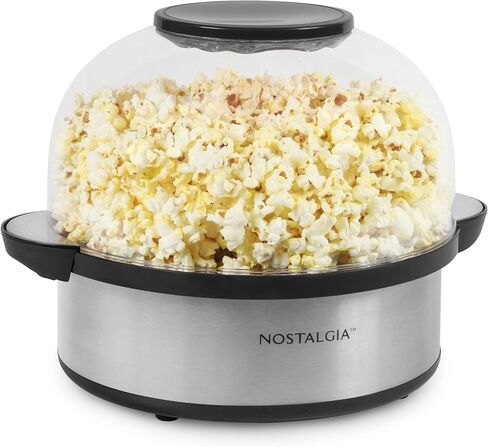 Nostalgia Classic Electric Stirring Popcorn Maker, Makes 8 Cups, Large Lid Doubles as Serving Bowl, Quick Heat Technology, for Kettle Corn and Roasted Nuts, Black in Kuwait