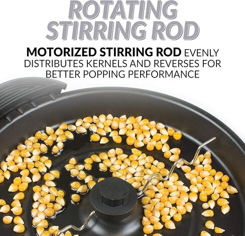 Nostalgia Classic Electric Stirring Popcorn Maker, Makes 8 Cups, Large Lid Doubles as Serving Bowl, Quick Heat Technology, for Kettle Corn and Roasted Nuts, Black in Kuwait