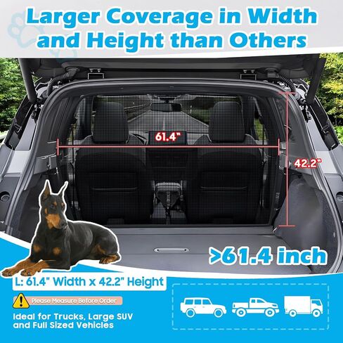 Foldable Dog Car Barrier One-Piece Design, 61.4" Wide Dog Car Divider Back Seat Barrier for 2nd 3rd Row Seats or Cargo Area, Pet Barrier for Car Large SUVs and Full Sized Vehicles in Saudi Arabia