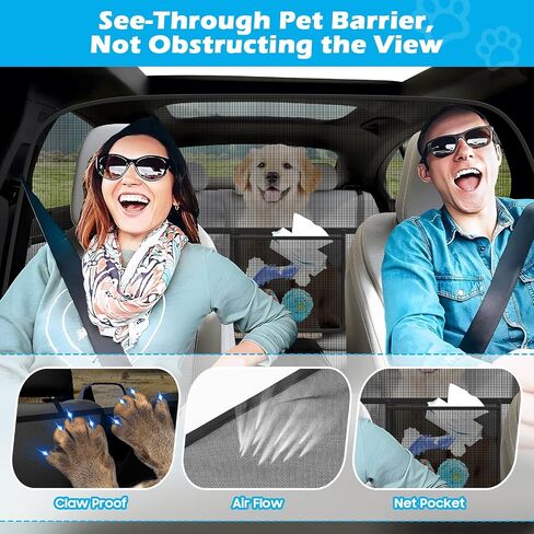 Foldable Dog Car Barrier One-Piece Design, 61.4" Wide Dog Car Divider Back Seat Barrier for 2nd 3rd Row Seats or Cargo Area, Pet Barrier for Car Large SUVs and Full Sized Vehicles in Saudi Arabia