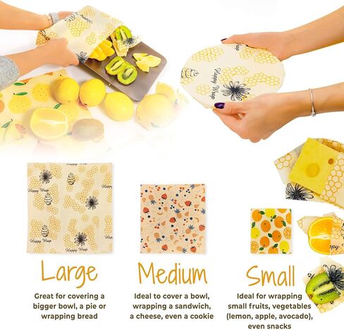Reusable Beeswax Food Wraps Set – 9 Pcs Assorted Sustainable Beeswax Wrap, Washable Wax Wrapping, Bread Sandwich Storage Wax Covers (3 Each for Small, Medium, and Large) in Saudi Arabia