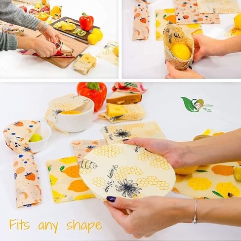 Reusable Beeswax Food Wraps Set – 9 Pcs Assorted Sustainable Beeswax Wrap, Washable Wax Wrapping, Bread Sandwich Storage Wax Covers (3 Each for Small, Medium, and Large) in Saudi Arabia