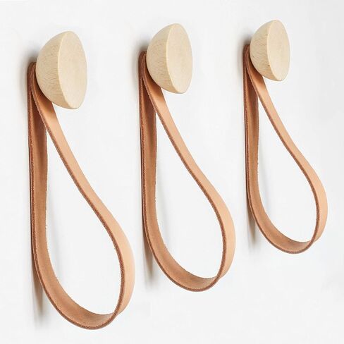 Round Beech Wood Wall Mounted Coat Hook/Hanger With Leather Strap (Set of 3 - ø1.9 Inch) in Saudi Arabia