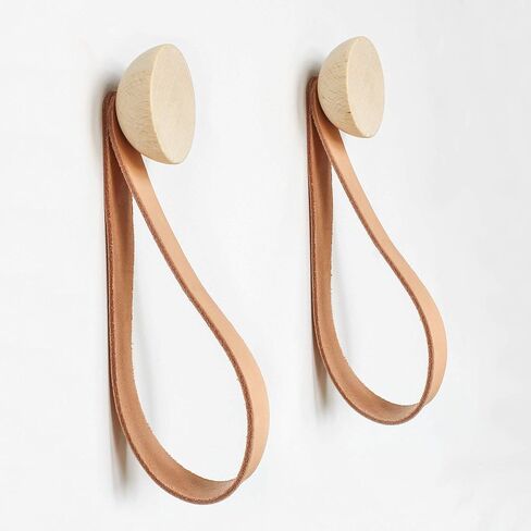 Round Beech Wood Wall Mounted Coat Hook/Hanger With Leather Strap (Set of 3 - ø1.9 Inch) in Saudi Arabia