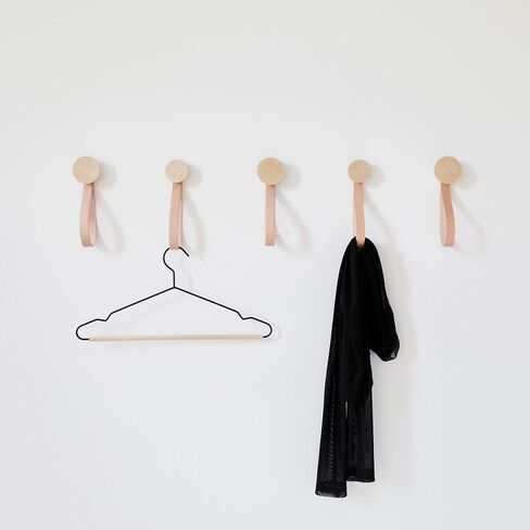 Round Beech Wood Wall Mounted Coat Hook/Hanger With Leather Strap (Set of 3 - ø1.9 Inch) in Saudi Arabia