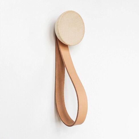Round Beech Wood Wall Mounted Coat Hook/Hanger With Leather Strap (Set of 3 - ø1.9 Inch) in Saudi Arabia