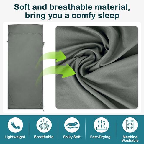 Sleeping Bag Liner,14oz Ultralight Sefl Tan Sleep Sack with 2 Way Zipper, Expose Feet Separately, Adult Sleep Sack & Travel Sheets for Camping, Hiking, Traveling Backpacking,Hotel in Kuwait