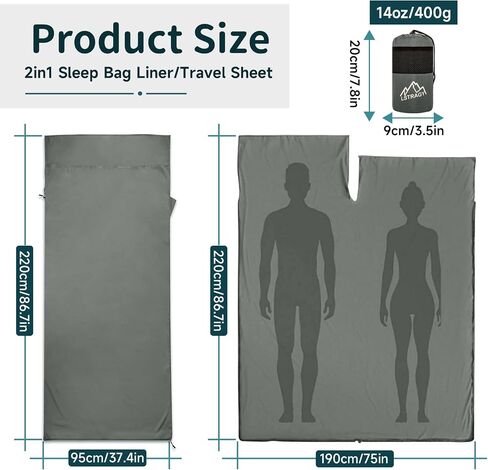 Sleeping Bag Liner,14oz Ultralight Sefl Tan Sleep Sack with 2 Way Zipper, Expose Feet Separately, Adult Sleep Sack & Travel Sheets for Camping, Hiking, Traveling Backpacking,Hotel in Kuwait