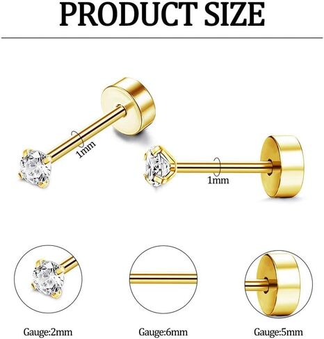 Flat Back Stud Earrings Hypoallergenic Surgical Steel Earrings for Sensitive Ears 14K Gold Flat Back Earrings for Women Men, Flatback Stud Hoop Cartilage Earring Set for Multiple Piercing in Saudi Arabia